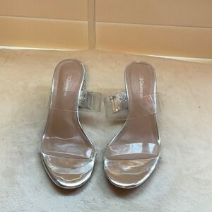BCBGeneration Silver Sandals with Lucite Heel